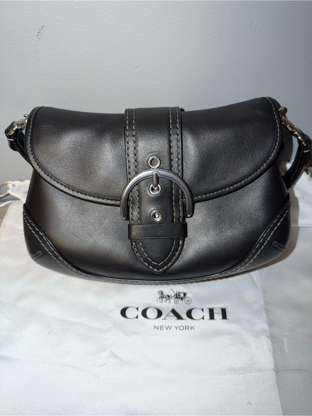 Coach Black Leather Buckle Shoulder Bag